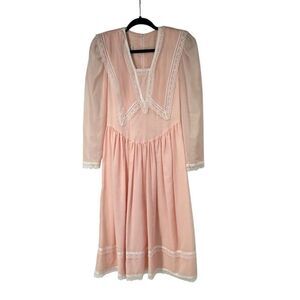 Vintage Gunne Sax‎ Pink White Lace Prairie Maxi Dress Women’s Sz S